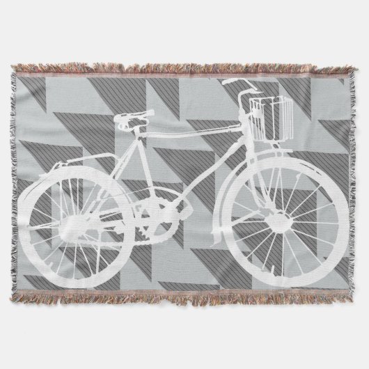 Vintage Moderne Fiets Grijs en Wit Patroon Deken (Voorkant)