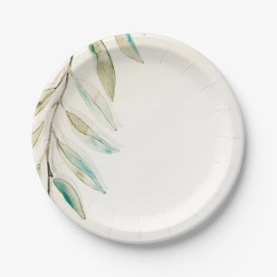 Vintage Moderne Groene Elementen Eucalyptusbladere Papieren Bordje