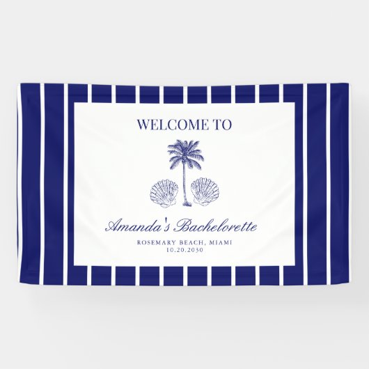 Vintage Moderne Navy Strand Bruidsmeisjes Welkom Spandoek (Horizontaal)