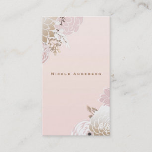 Vintage Moderne Roze & Gouden Bloemrijke Elegante  Visitekaartje