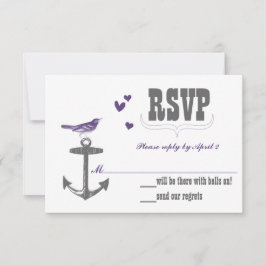 Vintage Moderne Schattige Paarse Vogel Grijze Anke RSVP Kaartje