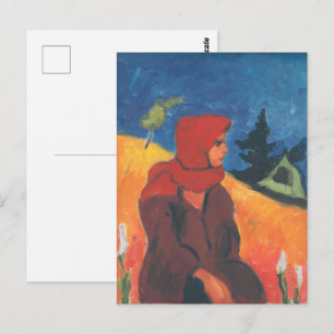 Vintage Modernistische Dorpsmeisje met Rode Sjaal  Briefkaart