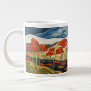 Vintage modernistische rode klaprozen surreëel lan grote koffiekop