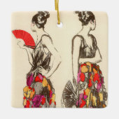 Vintage modevrouwen met lentekleding keramisch ornament (Voorkant)