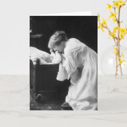 Vintage Moeder en Kind Kaart (Gele Bloem)