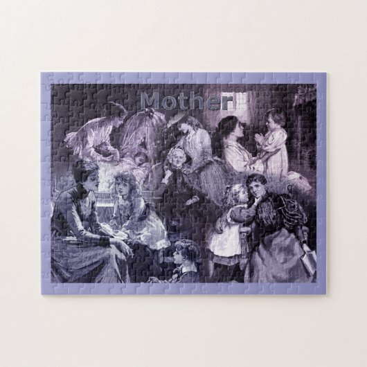 Vintage Moeder en Kinderen Kunst Collage Legpuzzel (Horizontaal)