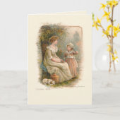 Vintage moeder- en kinderkersen kaart (Gele Bloem)