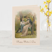 Vintage moeder en zoon met Puppy Kaart (Gele Bloem)