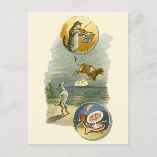 Vintage Moeder Goose Nursery Rhyme Hey Diddle Briefkaart (Voorkant)