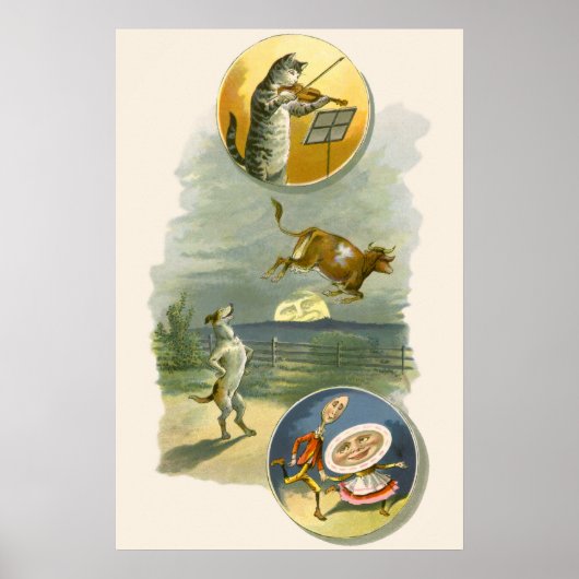Vintage Moeder Goose Nursery Rhyme Hey Diddle Poster (Voorkant)