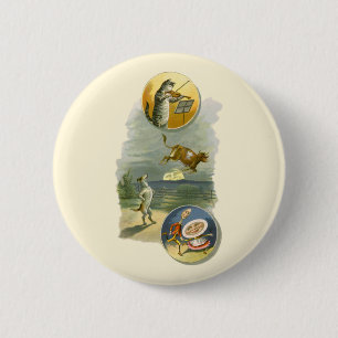 Vintage Moeder Goose Nursery Rhyme Hey Diddle Ronde Button 5,7 Cm