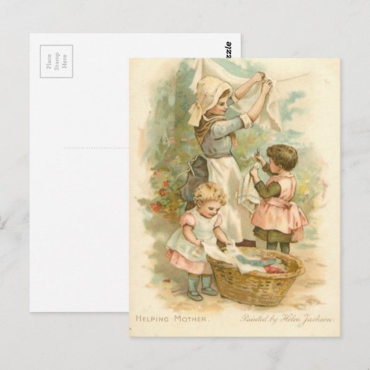 Vintage Moeder helpen Briefkaart (Voorkant / Achterkant)