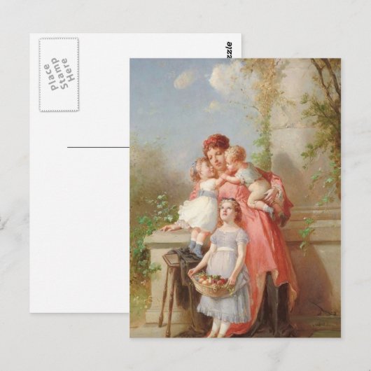 Vintage - Moeder & kinderen Briefkaart (Voorkant / Achterkant)
