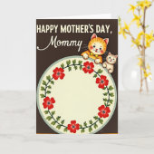 Vintage Moederdag Katten Kaart (Gele Bloem)