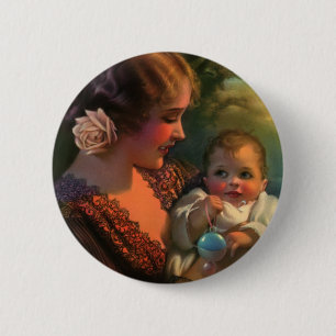 Vintage Moederdag Portret, Moeder en Baby Ronde Button 5,7 Cm