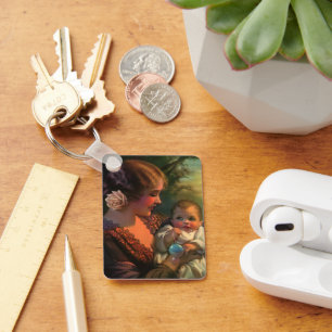 Vintage Moederdag Portret, Moeder en Baby Sleutelhanger