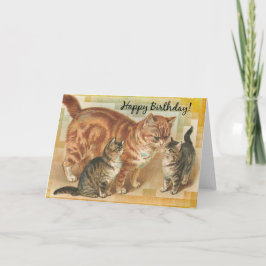 Vintage moederkat en kittens, verjaardag kaart