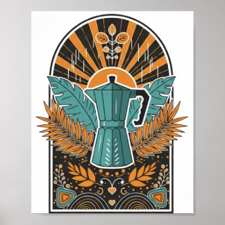 Vintage Moka Pot koffieboog - Retro Boho Botanica Poster