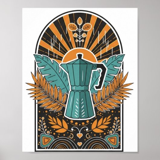 Vintage Moka Pot koffieboog - Retro Boho Botanica Poster (Voorkant)