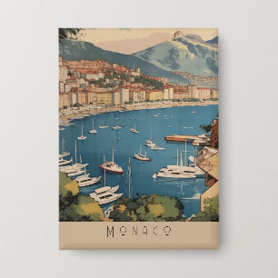 Vintage Monaco Haven Reis Scene Aangepaste Tekst Button