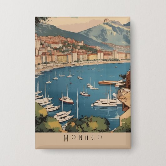 Vintage Monaco Haven Reis Scene Aangepaste Tekst Button (Voorkant)