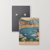 Vintage Monaco Haven Reis Scene Aangepaste Tekst Button (Voorkant / Achterkant)