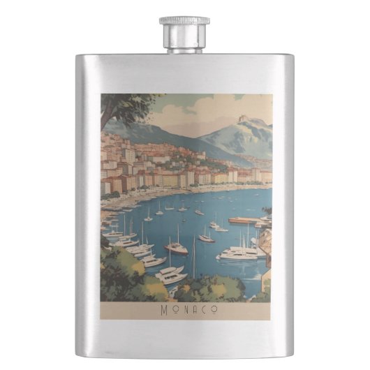 Vintage Monaco Haven Reis Scene Aangepaste Tekst Flacon (Voorkant)