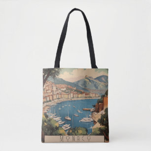 Vintage Monaco Haven Reis Scene Aangepaste Tekst Tote Bag