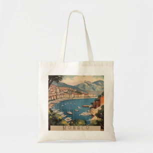 Vintage Monaco Haven Reis Scene Aangepaste Tekst Tote Bag