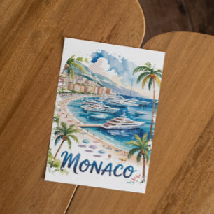 Vintage Monaco Waterverf Franse Rivièra Reizen Briefkaart