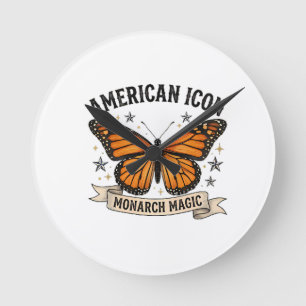 Vintage Monarch Vlinder Amerikaanse Icoon Lendekus Ronde Klok
