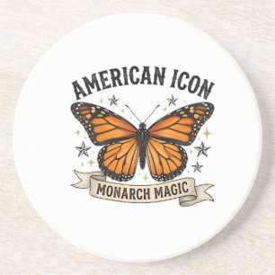 Vintage Monarch Vlinder Amerikaanse Icoon Lendekus Zandsteen Onderzetter