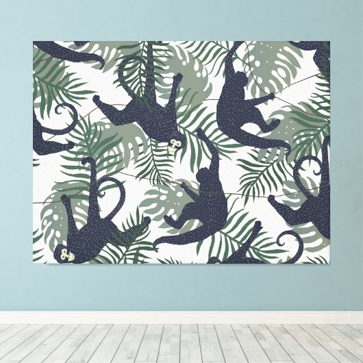 Vintage Monkey Pattern Canvas Afdruk (Insitu (Houten vloer))