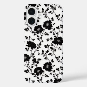 Vintage monochrome zwarte bloem toile natuur iPhone 16 hoesje