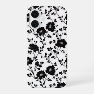 Vintage monochrome zwarte bloem toile natuur iPhone 16 hoesje