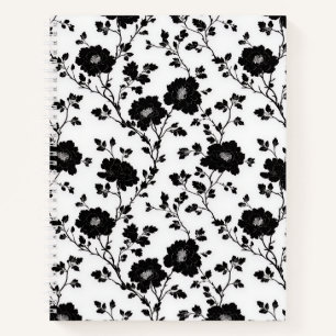 Vintage monochrome zwarte bloem toile natuur notitieboek