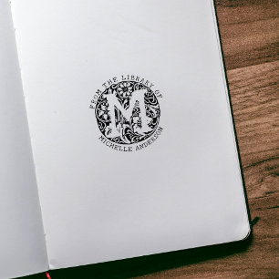 Vintage Monogram Bloemen Van de Bibliotheek Van  Rubberstempel