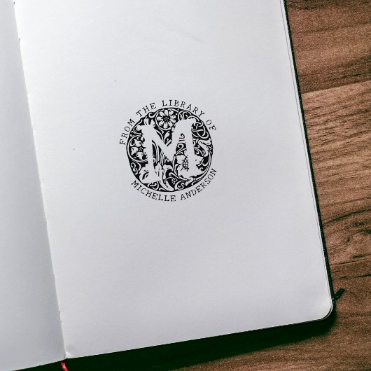 Vintage Monogram Bloemen Van de Bibliotheek Van  Rubberstempel