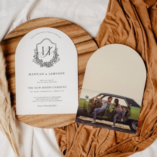 Vintage Monogram | Bloemrijke Boho Trouwuitnodigin Kaart