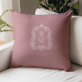 Vintage Monogram Crest Names Dusty Rose Wedding Kussen