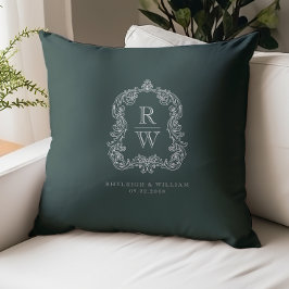Vintage Monogram Crest Names Forest Green Wedding Kussen
