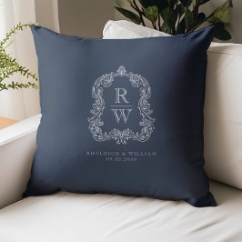 Vintage Monogram Crest Names Navy Blue Wedding Kussen
