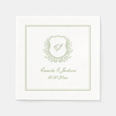 Vintage Monogram Crest Saliegroen Huwelijk Servet (Voorkant)
