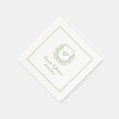 Vintage Monogram Crest Saliegroen Huwelijk Servet (Hoek)
