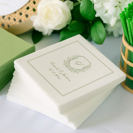Vintage Monogram Crest Saliegroen Huwelijk Servet