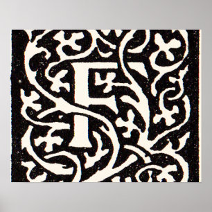 Vintage Monogram F Art Nouveau Letter Poster