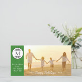 Vintage Monogram Groen - Fotokaart Feestdagenkaart (Staand voorkant)