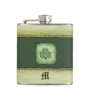 Vintage monogram grunge Ierse klaver Heupfles
