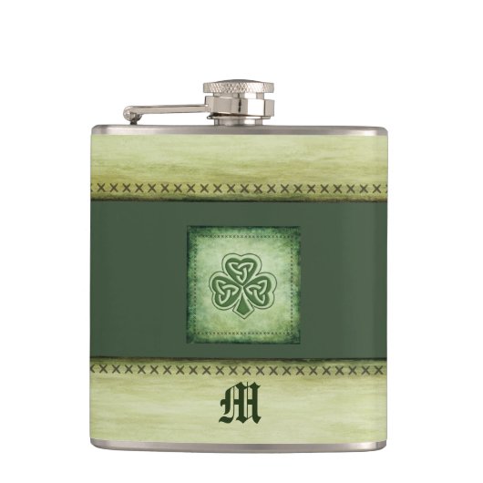 Vintage monogram grunge Ierse klaver Heupfles (Voorkant)