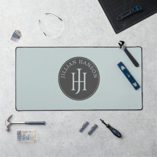 Vintage Monogram Naam Logo Rokerig Blauw Groen Bureaumat
